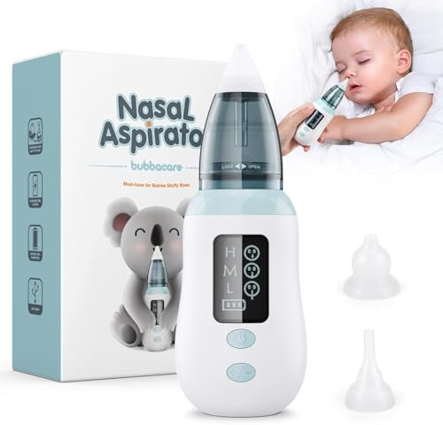 Mouche Bébé, Aspirateur nasal pour bébé avec 3 niveaux d'aspiration, mouche bebe electrique avec 4 buses d'aspiration réutilisables, mouche nez bebe pour les tout-petits et les tout-petits