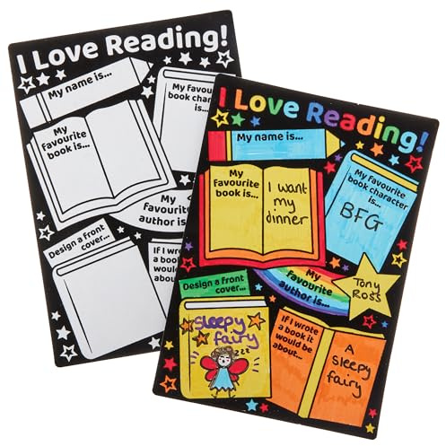 Baker Ross FN369 My Favourite Book Fuzzy Art Colour-in Posters - Pack of 6, School Supplies Teaching Resources and Learning Aids for Classrooms