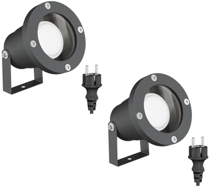 ledscom.de 2x LED Gartenstrahler DUK anthrazit für außen, IP65, inkl. GU10 Lampe (weiß, 7W, 630lm)