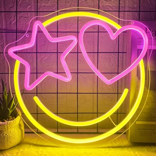 Neonschild mit lächelndem Gesicht, dimmbar, Smiley-Gesicht, LED-Neonschilder für Wanddekoration, USB-betriebenes Happy Face Neonschild für Spielzimmer, Schlafzimmer, Geburtstag, Party, Hochzeit