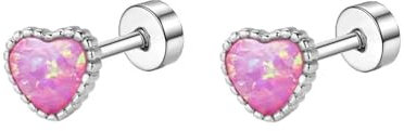 Piccoli orecchini a perno con opale da 18 g, a forma di cuore, piatti, con chiusura a vite, per donne e ragazze, minimalisti, carini, in acciaio inox chirurgico, con piccoli glitter, per cartilagine e