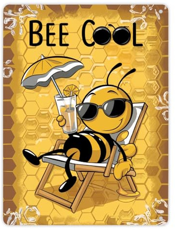 Bee Cool - Cartoon Biene Metallschild XL in 21x28 cm für Bienen-Liebhaber lustiges Blech-Schild für Imker & Gartenfreunde
