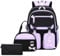 Tanou Mochila Escolar Adolescente Niña, Mochila Casual de 3 Piezas para Chicas con Bolsa de Almuerzo y Estuche, Elegante Mochilas Colegio Instituto de Gran Capacidad, Morado
