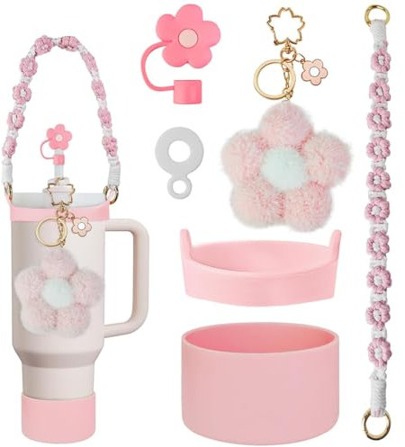 Stanley Cup Accessories, 6 Pièces Accessoire Stanley Cup Anti Fuite, comprend 1 poignée de transport, 1 couvercle de paille, 1 bouchon en silicone étanche, 1 pendentif, 1 manchon inférieur en silicone