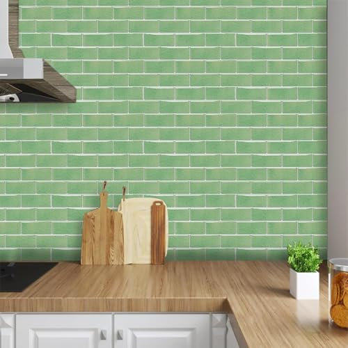 Fliesenaufkleber 12x24 cm Abstrakter Grüner Marmor Mosaikfliesen Bad Küche Wasserdicht Küchenrückwand Selbstklebend Möbeldekoration Fliesenfolie für Schrank Tisch Klebefliesen (30 Stück)