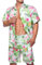 Ensemble de Chemise Hawaienne Homme, chemisette a Fleur Manche Courte Homme avec Short, Chemise de Plage Décontractée à Motif Flamant Rose pour des Vacances Tropicales à la Plage (Vert, XXL)