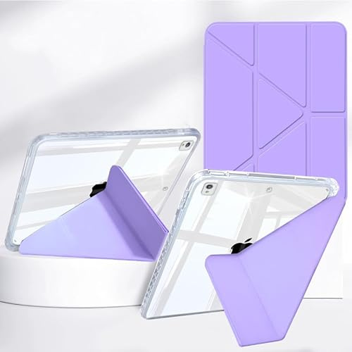 Rosbtib Funda para iPad 9/8/7 Generación Modelo 2021/2020/2019 10.2 Pulgadas, Soporte Plegable abatible Multi-View, Panel Trasero Transparente con Soporte para bolígrafo, Morado