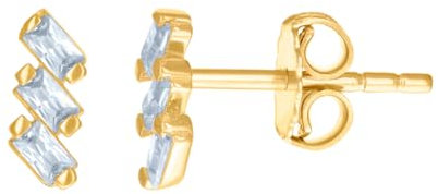 Damen-Ohrstecker 14 Karat Gelbgold Baguette Zirkonia simulierter Diamant 7,5 x 2,9 mm breit – Schmuckgeschenk für Mutter, One Size, Zirkonia Edelstein Zirkonia Edelstein Goldfarben, Zirkonia
