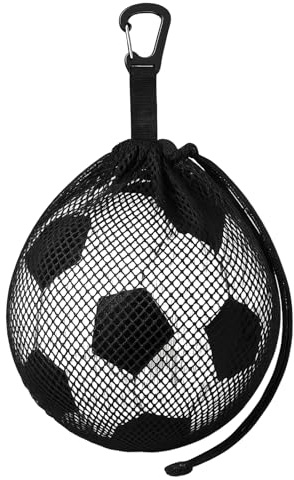 Ballnetz für 1 Ball, Ballbeutel mit Karabiner und Kordelzug, faltbare Mesh Netztasche für Fußball, Basketball, Volleyball und Handball, leichte Balltasche für Training, Schule und Verein, Schwarz