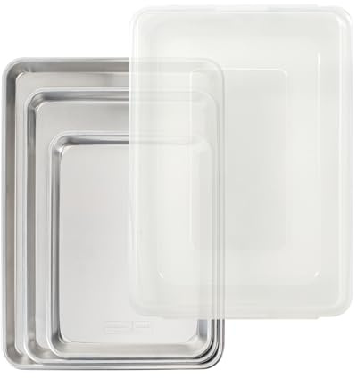 Nordic Ware Naturals 4-teiliges Set – in den USA hergestellte Aluminiumpfannen in handelsüblicher Qualität zum Backen oder Braten, verkapselter verzinkter Stahlrand verhindert Verziehen, Viertelblech
