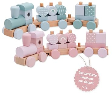 wunderwunsch smallfoot personalisierter Geburtstagszug, Motorikspielzeug, Geschenk Geburt, Personalisierter Zug, Babygeschenk, Holzeisenbahn, Taufgeschenk, individualisiert (blau, ohne Name)