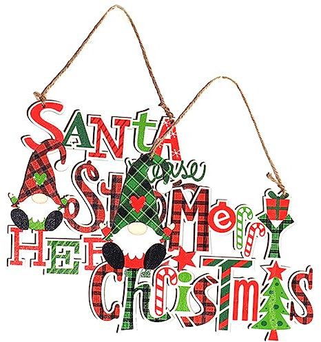 TOPPERFUN 2 Piezas Letrero Colgante de Madera Navideño Decoración para Puerta Letras Feliz Navidad y Navideños Adornos de Madera para Fiestas de Navidad Decoración de Interiores y Exteriores