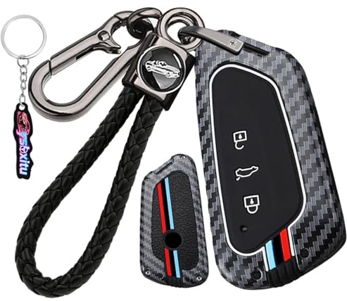 Ysbxitu Fernsteuerung Auto Schlüssel Cover hülle Eui Car Keychain Passt für VW Golf 8 MK8 ID.3 ID.4 ID.5 Cupra Formentor für Skoda Octavia A8 Enyaq Kohlefaser Textur Schlüsselanhänger