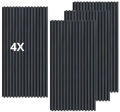 Lot de 4 panneaux effet slatwall revêtement mural plafond polymère plastique intérieur extérieur 60 x 240 cm emboîtement latéral coupable rigide décoratif noir pvc ligne droite