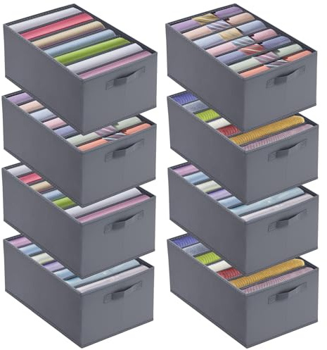 BOSCOW 8 Stück Kleiderschrank Organizer, (44x30x20,5 cm), 7 breite Fächer, zur Aufbewahrung von Jeans, Hosen, Pullovern, Hoodies und anderen Kleidungsstücken
