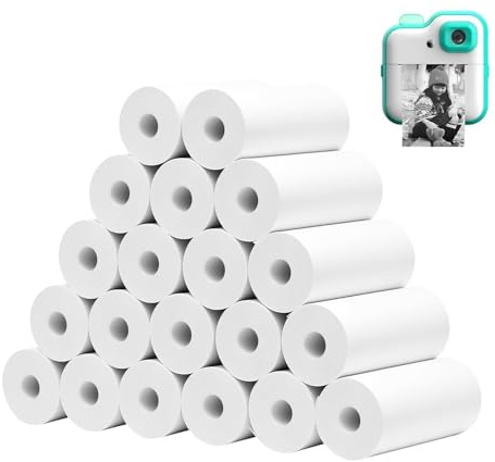 Holtrae 20 Rollen Thermopapier Kinderkamera, Thermopapier Papierrolle 57x25 mm für Photo Print & Sofortdruckkamera, Thermodrucker Nachfülldruckpapier Weiß, Langanhaltende Farbe, Wasser- und ölfest