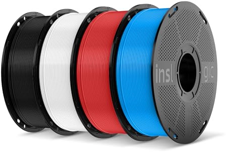 Inslogic Vorgetrocknetes TPU 95A Filament 1,75 mm, Mehrfarben, 4er-Pack | Flexibel 95A TPU Weiches & Elastisch, Gummiartige Haptik, Abrieb- & Reißfest, Funktionsteile, Schwarz+Weiß+Rot+Himmelblau