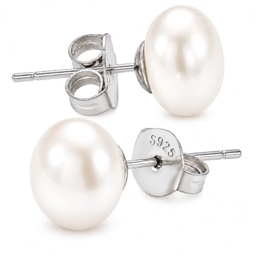 LILY FLOWER JEWELRY Pendientes Perla Mujer, Plata 925, Botón | Para mujer que valora la elegancia clásica, perlas cultivadas de agua dulce, plata 925 con baño de rodio y estuche rosa