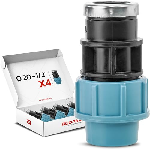 BOOPARTS – Raccord Polypropylène Femelle PP à Visser Ø20-1/2 (15/21) | Manchon pour Tube PE | Arrosage, Irrigation & Réseau d'Eau | Lot de 4