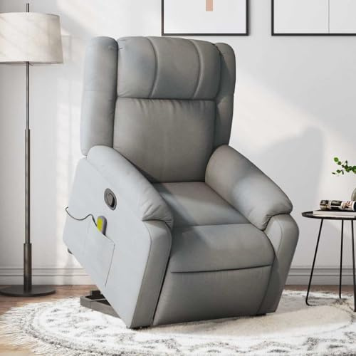 Mimdixy Fauteuil de gaming pour personnes âgées, fauteuil de massage avec aide au relèvement, tissu gris clair