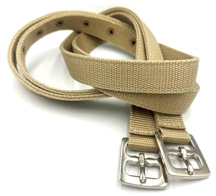 ES5012 Nylon Stirrup Leathers Set for Dressage Saddle and Versatile Saddle. Tear-Resistant with Stainless Steel Buckles in Many Colours. Adjustable Straps for Adults and Children (Khaki, 150 cm)