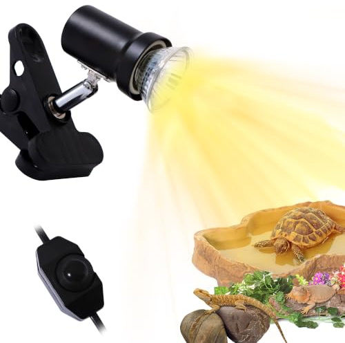 Yiukou Schildkröte Wärmelampe,mit 50W*2 UVA UVB Basking Spot Glühbirne, Wärmespotlampe für Aquarium Reptil，360°Schwenkklemme, Model B