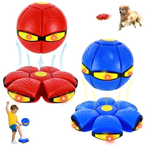 lunule Magic Bouncing Ball 2 Pack,Transforming Flying Saucer Ball Toy,2-In-1 Pop-Up Disc Ball,Interactive Toy for Kids & Pets,Indoor outdoor Play,Durable Bounce Ball,Red & Blue Gift Set