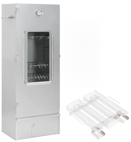 Räucherofen mit Kaltrauchgenerator aus Verzinktem Stahl, Multifunktionaler Smoker für Fleisch Fisch und Würste, Inklusive Thermometer und Glasfenster zur Temperaturkontrolle,