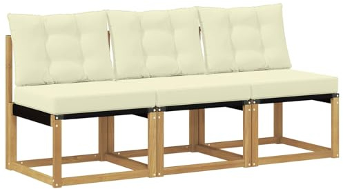 vidaXL 3 Stück Outdoor Mittelsofa, Akazienholz Balkonmöbel, modernes, Robustes Lounge-Set für vielseitige Garten-Nutzung, wetterfest und schick