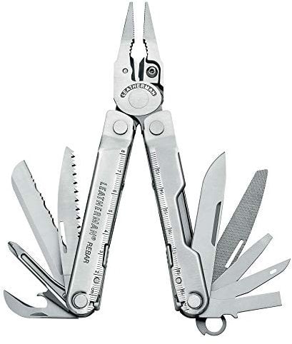 Leatherman Rebar Multi-Tool - 17 All-Tools for DIY & Camping, Black Stainless Steel with Black Nylon Holster, Silver