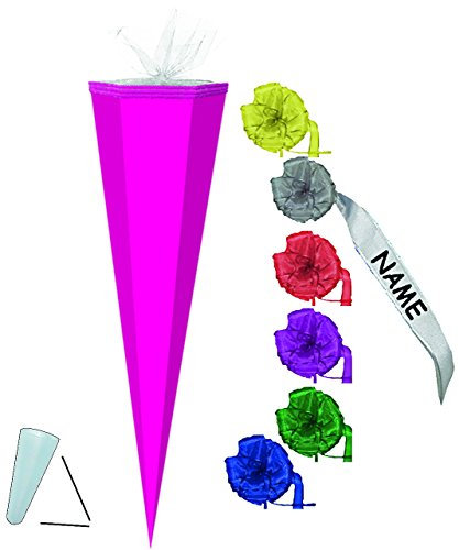 alles-meine.de GmbH Schultüte Rohling - Pink - 35 cm incl. individueller Schleife mit Kreppabschluß - Zuckertüte - zum Basteln, Bemalen und Bekleben Bastelschultüte