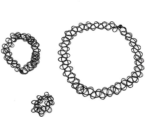 3 Sets Schmuck-Sets Tattoo Choker Elastische Dehnbare Halskette Ring Armband Retro Henna Vintage Boho 80 S 90 S (3 Sets)