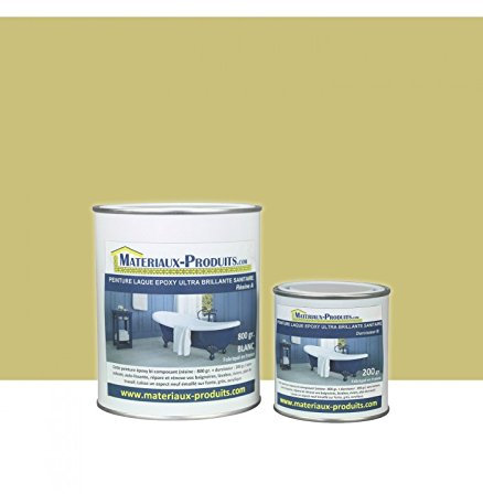 MATPRO - Peinture Laque Epoxy Salle de Bain - Sans Solvant, Auto-Lissant - Répare et Rénove Baignoire, Lavabo, Évier, Plan de Travail - Jaune Sable - 1Kg