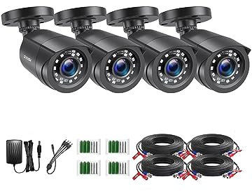 ZOSI 4 Pack 2MP 1080p HD-TVI Home Security Camera Outdoor Indoor 1920TVL, 24PCS LEDs, 80ft Night Vision, 90°View Angle, Weatherproof Outside Surveillance CCTV Bullet Camera(Black)