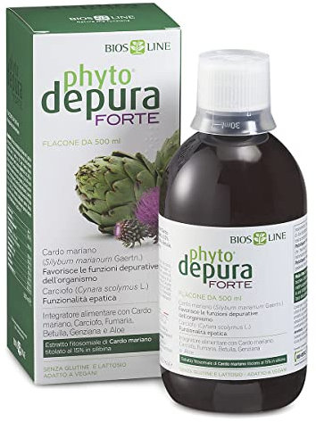 BIOS LINE, PhytoDepura Forte, Integratore Alimentare, Depura Organismo, Elimina Tossine, Senza Coloranti, Senza Dolcificanti, Senza Glutine e Lattosio, 500 ml
