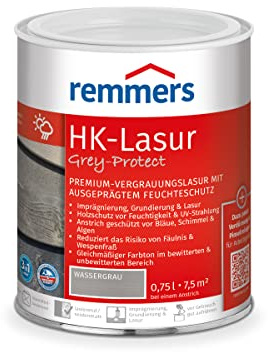 Remmers HK-Lasur 3in1 Grey-Protect wassergrau, 0,75 L, Holzlasur aussen, 3in1: Imprägnierung, Grundierung & Lasur, Holzschutz vor Feuchtigkeit & UV-Strahlung