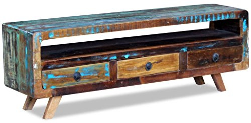 Festnight- Mobile Porta TV con 3 Cassetti in Legno Massello Anticato