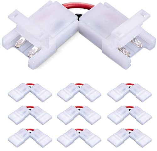 JAUHOFOGEI Connettore Angoli Striscia LED 2 Pin per Luci di Striscia LED 2835 12V 24V da 10mm di Larghezza, Max Amp 5A, Senza Saldatura, Raccordo Rapido, Confezione da 10