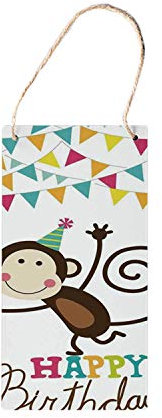 MNUT Decorazioni di Compleanno per Bambini, Cartello in Legno da Appendere, Scimmia Marrone Che Posa a Una Festa, con Immagine conica a Due Linee, 25,4 x 12,7 cm