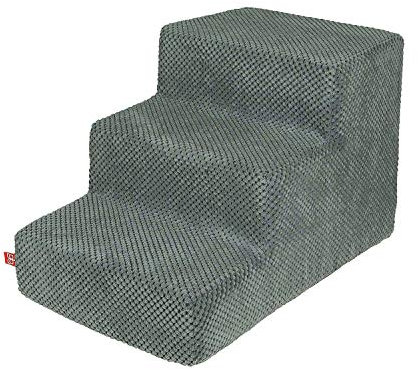 BOUTIQUE ZOO Hundetreppe 30 cm hoch | Katzentreppe Haustiertreppe | 3 Stufen | Hunde Katzen Haustier | für Bett und Auto | Trepp für kleine Hund | Plüschbezug | Farbe: Dunkel Grau