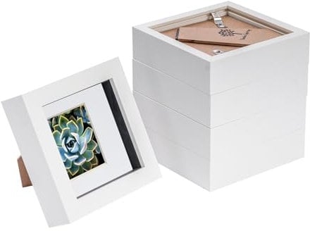 Nicola Spring 5 pièces 4 x 4 3D Shadow Box Cadre Photo Set - Craft Affichage Cadre Photo avec 2 x 2 Mount - Verre Ouverture - Blanc