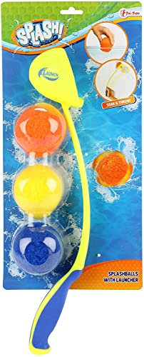 Toi-Toys wiederverwendbare Wasserbomben inklusive Ballschleuder - Wasserbälle Set - Wasser-Softball - Ø 8cm - 3 Stück - Sommer Outdoor