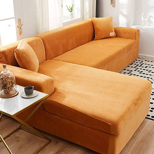 HKPLDE Dicke Sofabezüge 1 2 3 Sitz Samt L-Form Sofa Schonbezug Easy Fit Stretch Elastische Stoff Sofa Couch Möbel Protector-2 sitzer(145-185cm)-Orange