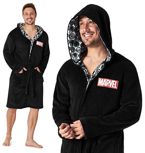 Marvel Vestaglia Uomo, Vestaglia da Camera in Morbido Pile Supereroi Avengers (Nero, XXL)