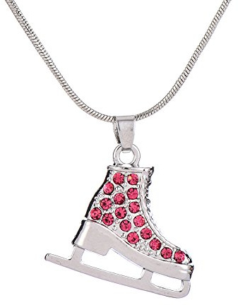 LIKGREAT Schlittschuh-Halskette für Mädchen, Eislauf-Charm-Halskette, exquisites Eiskunstlauf-Zubehör für Mädchen, Geschenke, Metall, nicht bekannt, rosa Kristall, Metall, nicht bekannt