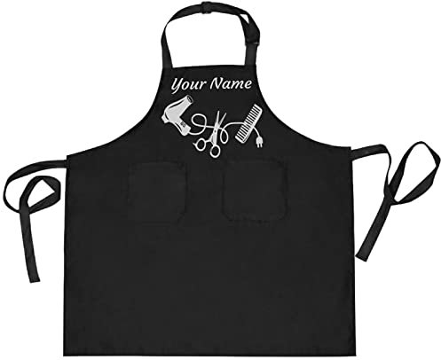 CHIFIGNO Individuelle Haarstylisten-Schürzen – Uni, modern, schwarz, mit verstellbaren Trägern und 2 Taschen