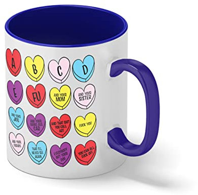 abcdefu fuck And your mom and your sister Weiße Kaffeetasse Mug mit blauem Felgen und Griff