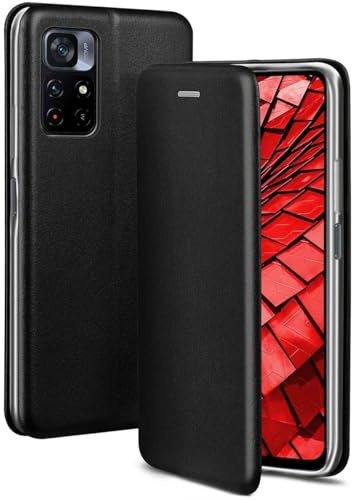 ONEFLOW Business Case für Poco M4 Pro 5G Handyhülle klappbar mit Standfunktion, Klapphülle Flipcase Cover Dünn, PU Leder Hülle mit Kartenfach, 360 Grad Schutzhülle, Schwarz