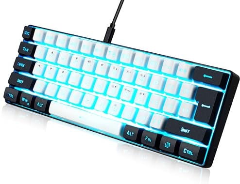 abucow Gaming-Tastatur, minimalistisch, tragbar, kabelgebunden, ultrakompakt, Mini-Nachahmung, 61 Tasten, RGB-Hintergrundbeleuchtung, Weiß/Schwarz
