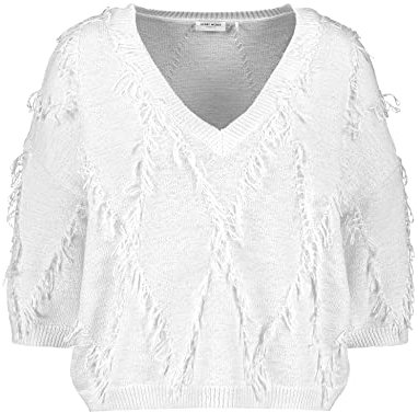 Gerry Weber Damen 3/4 Arm Pullover mit Fransendetail 3/4 Arm, breite Rippenbündchen, überschnittene Schultern unifarben Off-White 44